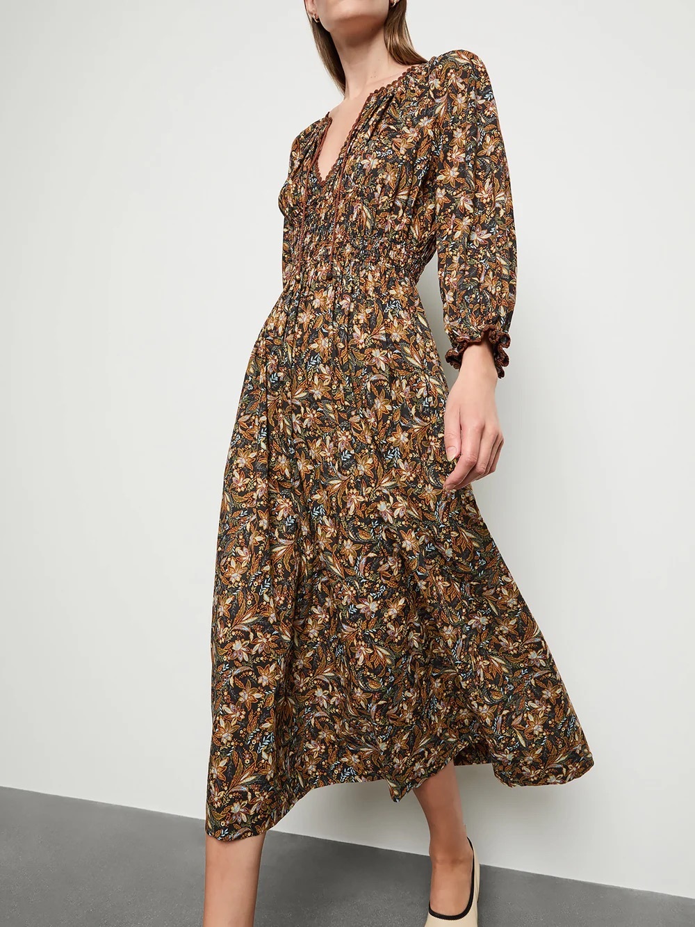 Doen Delfina Noir Narcissus floral print cotton maxi Dress
